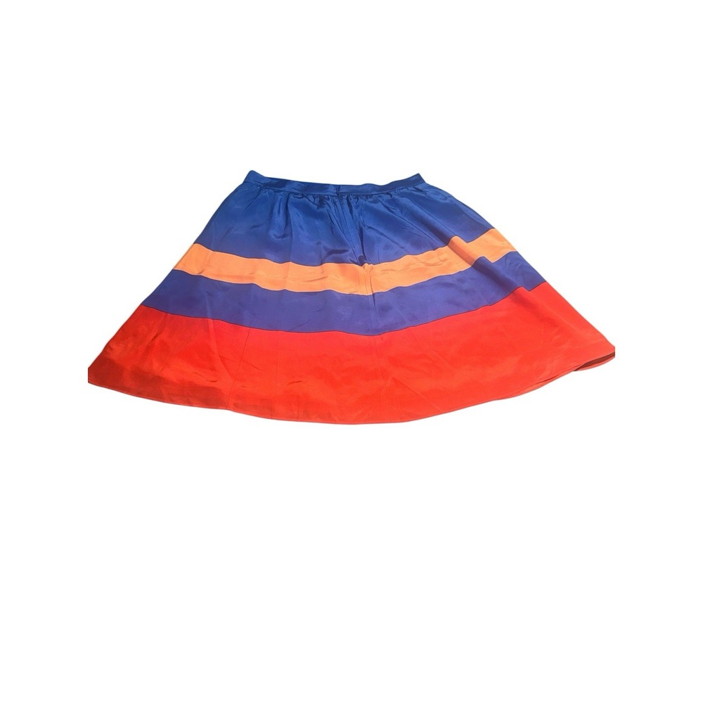 J. CREW Women 100% Silk  A-Line Mini Skirt preppy. Colorblock Blue‎ Orange  Sz 8 - Picture 9 of 11